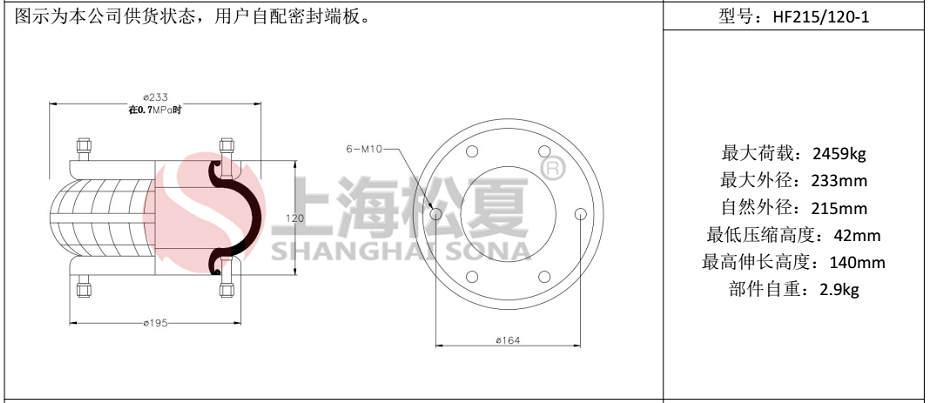 HF215/120-1法蘭式橡膠空氣彈簧，糾偏氣囊